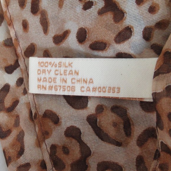 100% Silk Animal Print Scarf Rectangular Sheer Scarf 70" x 17" Brown NWOT - Picture 7 of 7